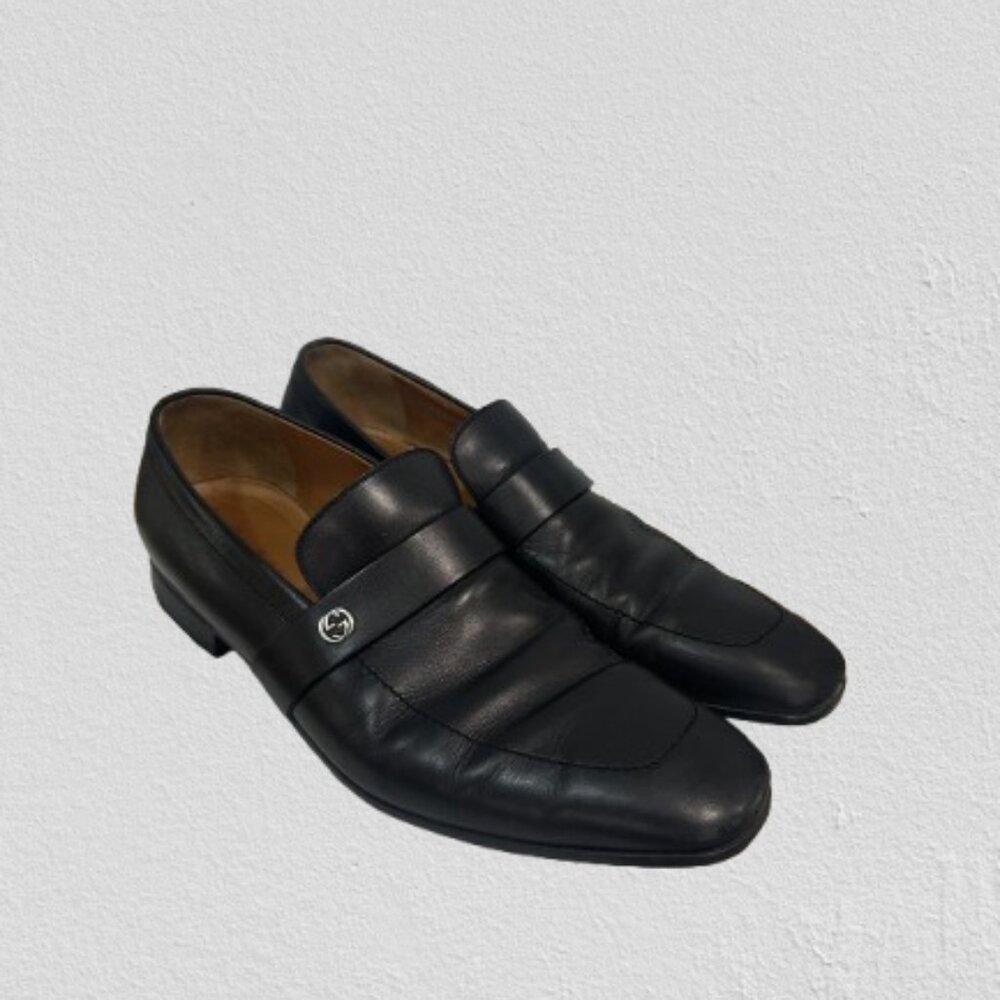 Men's Authentic Black Leather Gucci Loafers Size 9.5